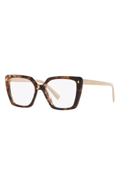 Prada 53mm Square Optical Glasses In Brown Tort