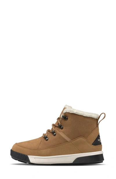 Shop The North Face Sierra Luxe Waterproof Mid Top Boot With Faux Shearling Trim In Almond Butter/ Tnf Black