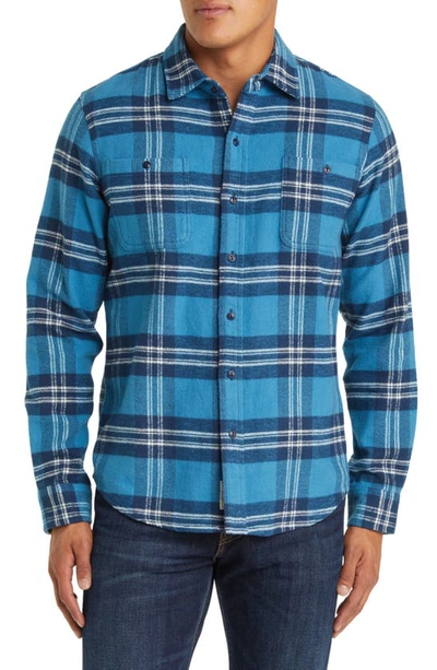 Shop Schott Two-pocket Long Sleeve Flannel Button-up Shirt In Sky