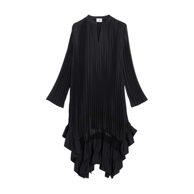 Shop Claudie Pierlot Pleated Dress With Frill In Marine