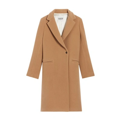 Shop Claudie Pierlot Mid-length Wool Blend Coat In Nougat