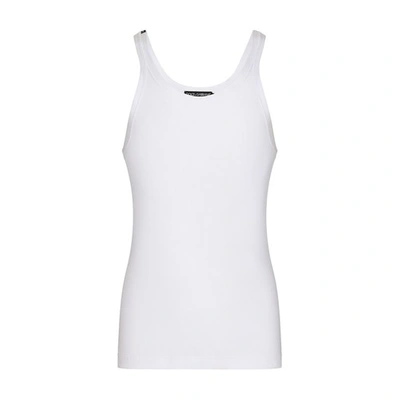 Shop Dolce & Gabbana Slim-fit Fine-rib Singlet In Optical_white