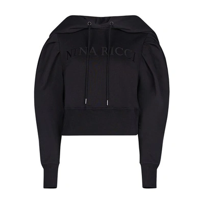 Shop Nina Ricci Cropped Pull-over Fleece Hoodie In Black