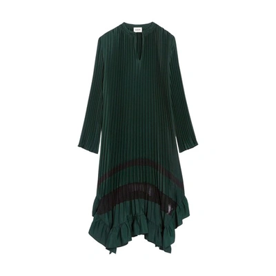Shop Claudie Pierlot Pleated Midi-length Dress In Helles_khaki