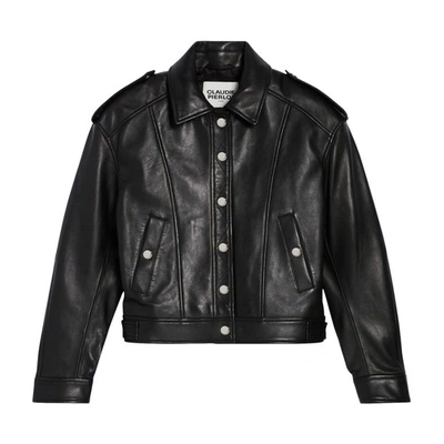 Shop Claudie Pierlot Cropped Leather Jacket In Schwarz