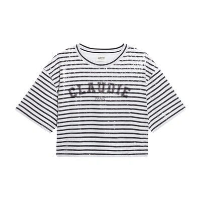 Shop Claudie Pierlot Striped T-shirt With Sequins In Zweifarbig