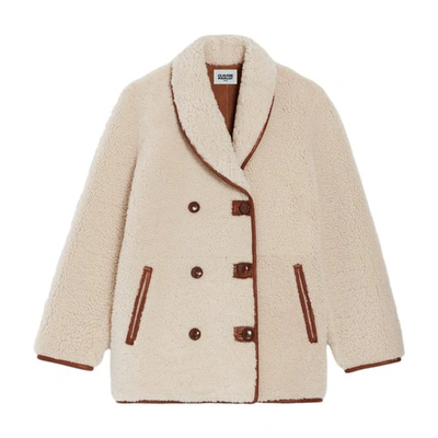 Shop Claudie Pierlot Reversible Wool Coat In Ecru