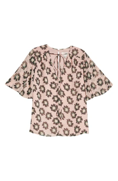 Shop Ted Baker Harlynn Floral Flutter Sleeve Chiffon Top In Pink
