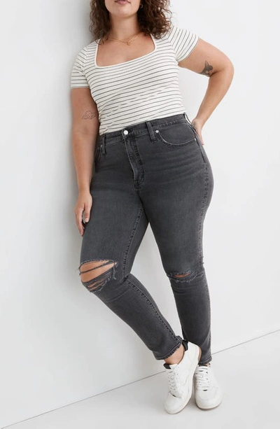 Madewell The Perfect Ripped High Waist Tapered Jeans In Bartlett Wash
