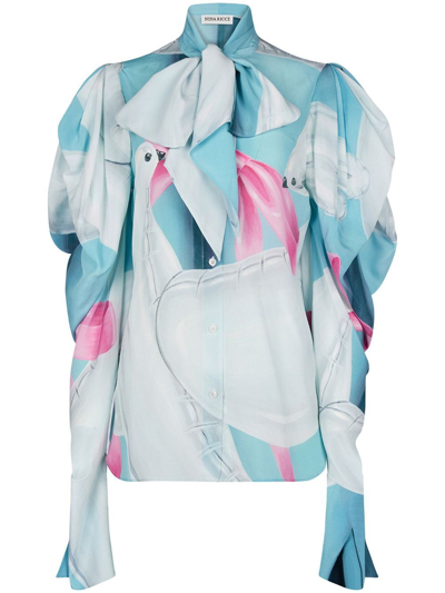 Shop Nina Ricci Puff-sleeve Silk Blouse - Women's - Silk In Blue