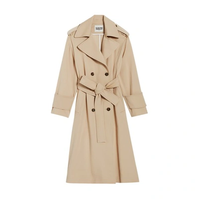 Shop Claudie Pierlot Long Beige Cotton Trench Coat