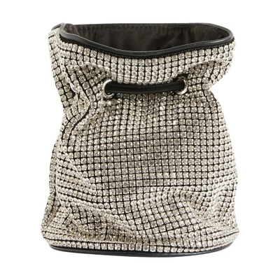 Shop Claudie Pierlot Small Bucket Bag With Rhinestones In Nickel