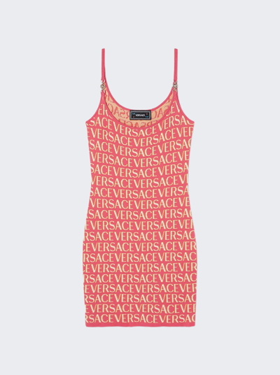 Shop Versace Jacquard Knit Dress In Fuchsia And Pink