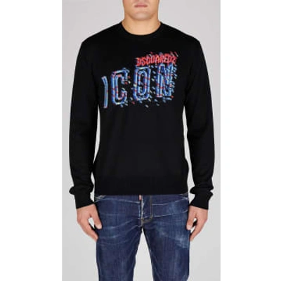 Shop Dsquared2 Jersey Icon With Logo In Intarsia In Black