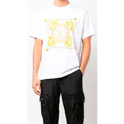 Shop Versace Jeans Couture T -shirt With Baroque Logo And Print In White