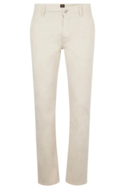 Shop Hugo Boss Slim-fit Trousers In Stretch-cotton Satin In White