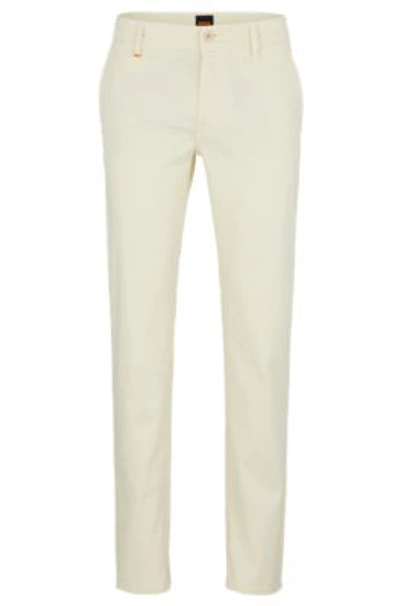 Hugo Boss Slim-fit Trousers In Stretch-cotton Satin In Light Beige