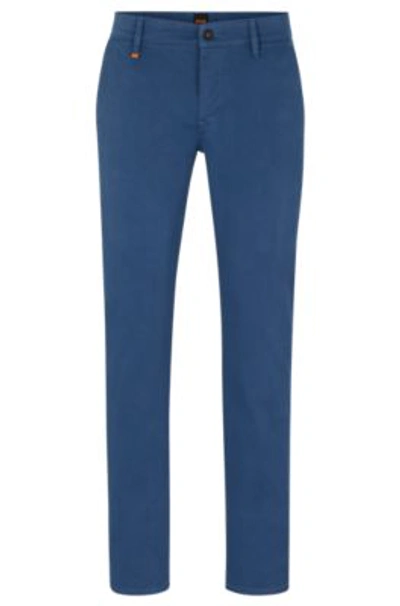 Shop Hugo Boss Slim-fit Trousers In Stretch-cotton Satin In Light Blue