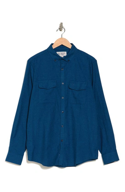 Shop Original Penguin Jasper Chest Flap Pocket Flannel Shirt In Classic Blue