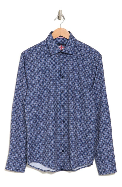 Shop Soul Of London Medallion Print Recycled Polyester Stretch Microfiber Sport Shirt In Navy