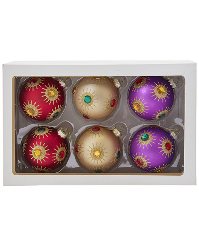 Shop Kurt Adler 6pc 80mm Balls With Jewels Christmas Ornament Set In Multicolor