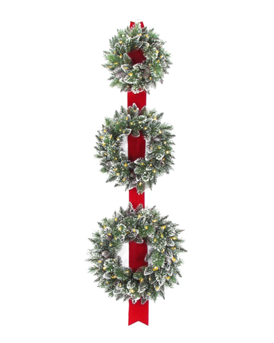 National Tree Company 18in, 22in, & 26in Triple Wreath Door Decor Piece With 100 Warm White Battery