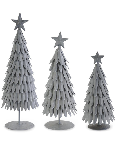 Shop K & K Interiors K&k Interiors Set Of 3 Weathered Metal Trees With Star Tops In Gray