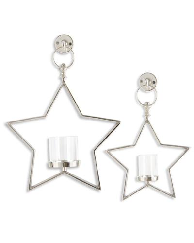 Shop K & K Interiors K&k Interiors Set Of 2 Metal Star Hurricane Candleholders In Silver