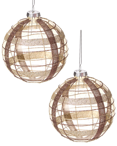 Shop Kurt Adler 100mm Plaid Glass Ball Christmas Ornaments In Multicolor