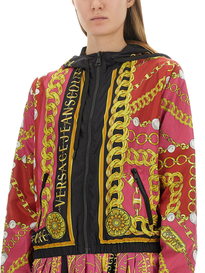 Shop Versace Jeans Couture Windbreaker V-emblem Chain In Multicolor