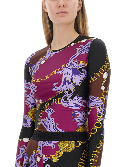 Shop Versace Jeans Couture Chain Couture Print Bodysuit In Multicolor
