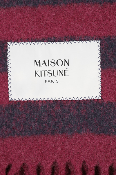 Shop Maison Kitsuné Rugby Stripes Scarf In Graoe Ink Blue