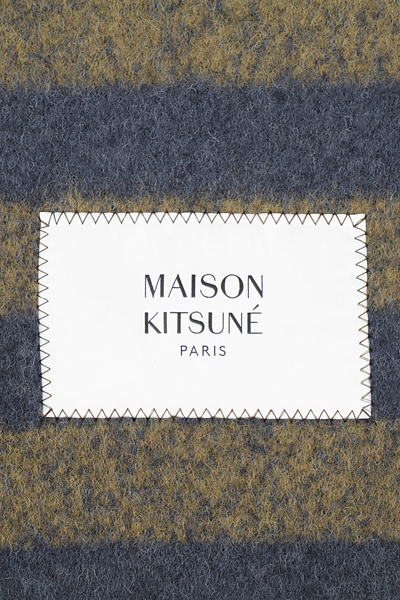 Shop Maison Kitsuné Rugby Stripes Scarf In Ink Blue Khaki