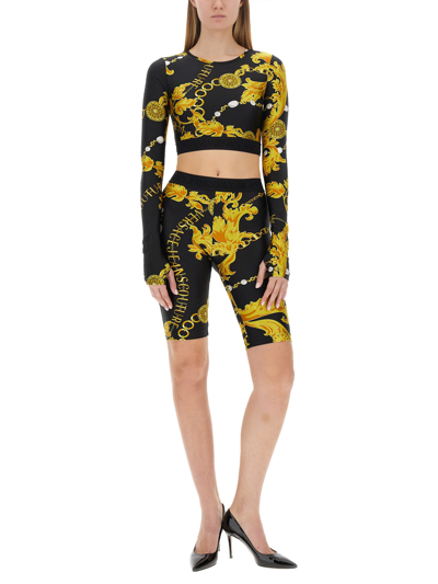 Shop Versace Jeans Couture Cropped Top With Logo In Multicolor