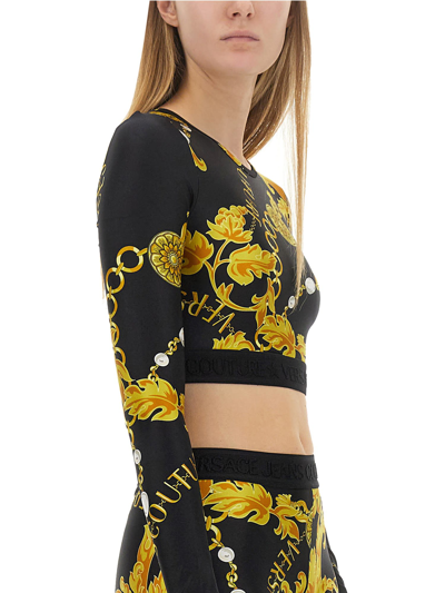 Shop Versace Jeans Couture Cropped Top With Logo In Multicolor