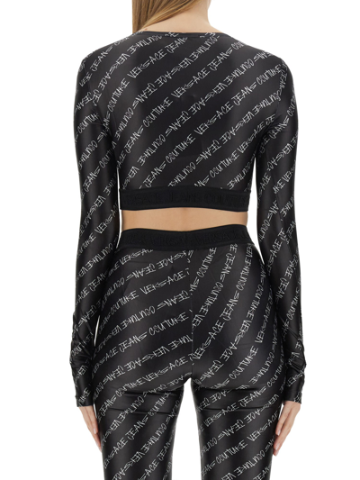 Shop Versace Jeans Couture Signature Cropped Top In Nero