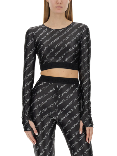 Shop Versace Jeans Couture Signature Cropped Top In Nero