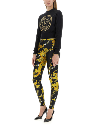 Shop Versace Jeans Couture Cropped V-emblem Sweatshirt In Nero
