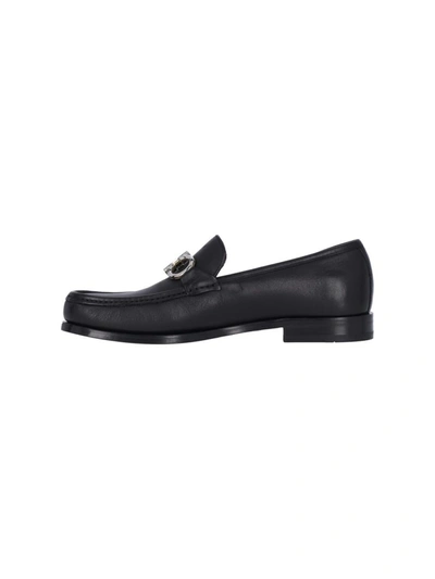 Ferragamo Bart Black Loafers With Embossed Gancini Detail On The Front In Leather Man In Black