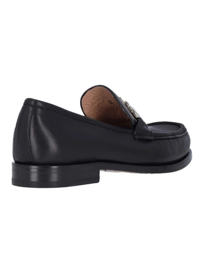 Ferragamo Bart Black Loafers With Embossed Gancini Detail On The Front In Leather Man In Black