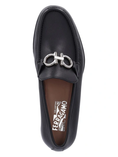 Ferragamo Bart Black Loafers With Embossed Gancini Detail On The Front In Leather Man In Black