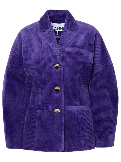 Shop Ganni 'corduroy' Purple Corduroy Blazer In Violet