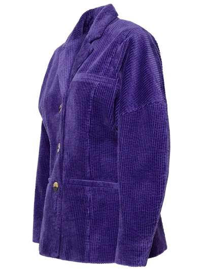 Shop Ganni 'corduroy' Purple Corduroy Blazer In Violet
