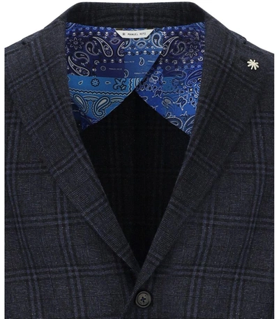 Shop Manuel Ritz Blue Tartan Single Breasted Jacket