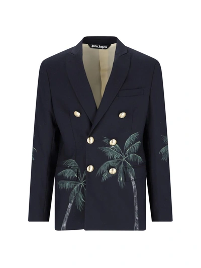 Palm Angels Palms Classic Double Breasted Jacket In Blue