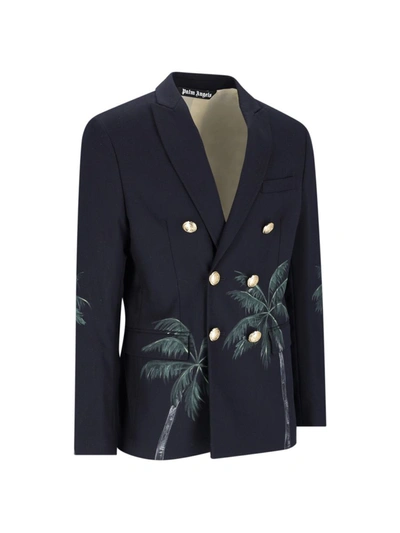 Palm Angels Palms Classic Double Breasted Jacket In Blue
