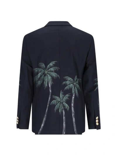 Palm Angels Palms Classic Double Breasted Jacket In Blue