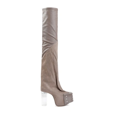 Rick Owens Flared 115 Thigh-high Platform Boots In Grey