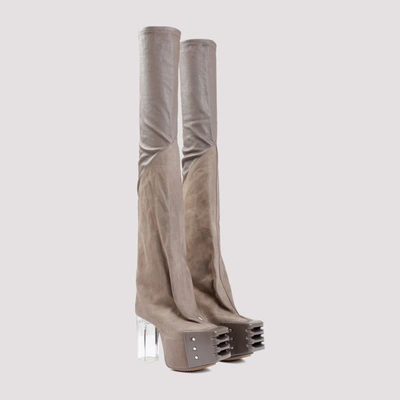 Rick Owens Flared 115 Thigh-high Platform Boots In Grey