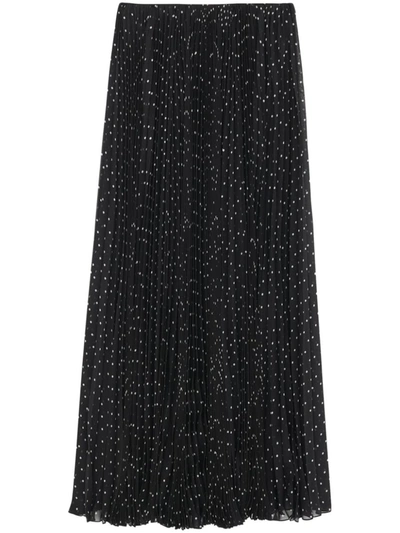 Shop Saint Laurent Dotted Silk Skirt In Black